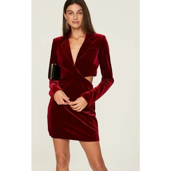 Revolve Nicholas Gabriela Red Velvet Blazer cut out long sleeve mini Dress 10 - Picture 1 of 13